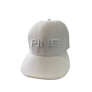 Ping Golf Snapback Cap Adjustable White Cotton Embroidered Logo Sporty Outdoor